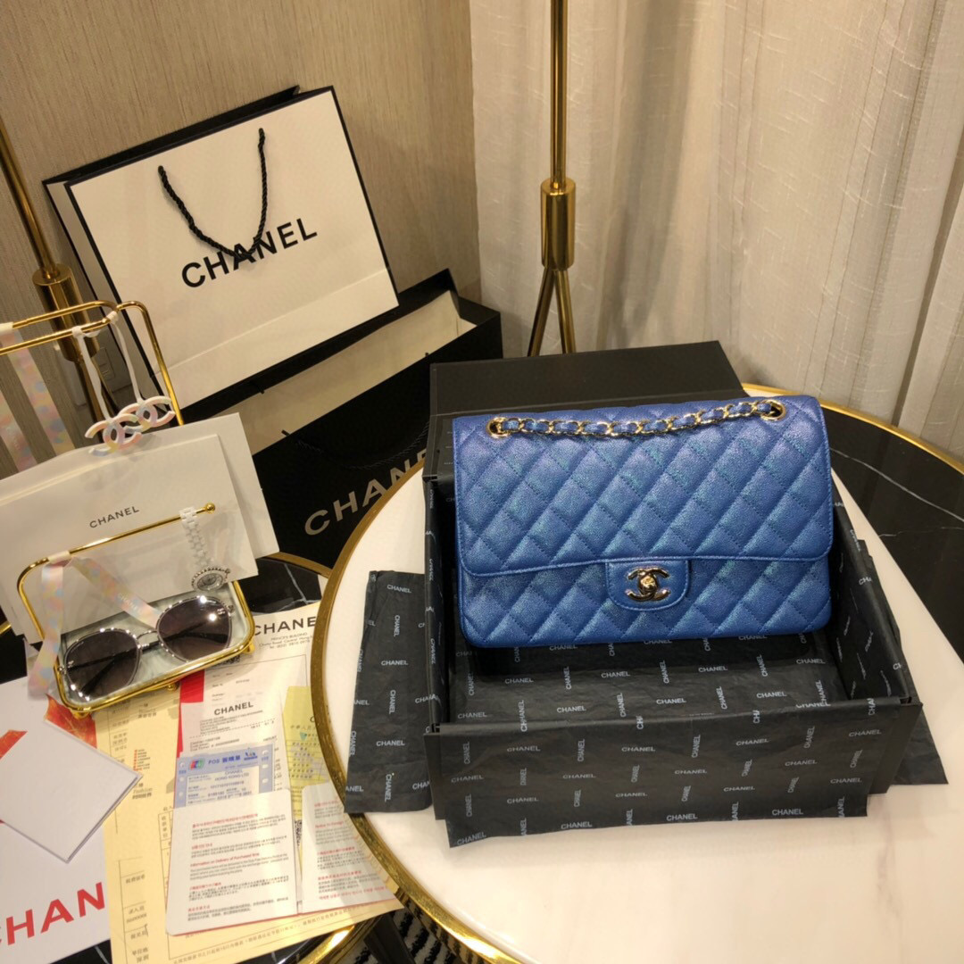 [TOP] CH@NEL Classic Flap Bag Caviar Medium 25.5cm – Navy Blue & GHW - Chanel