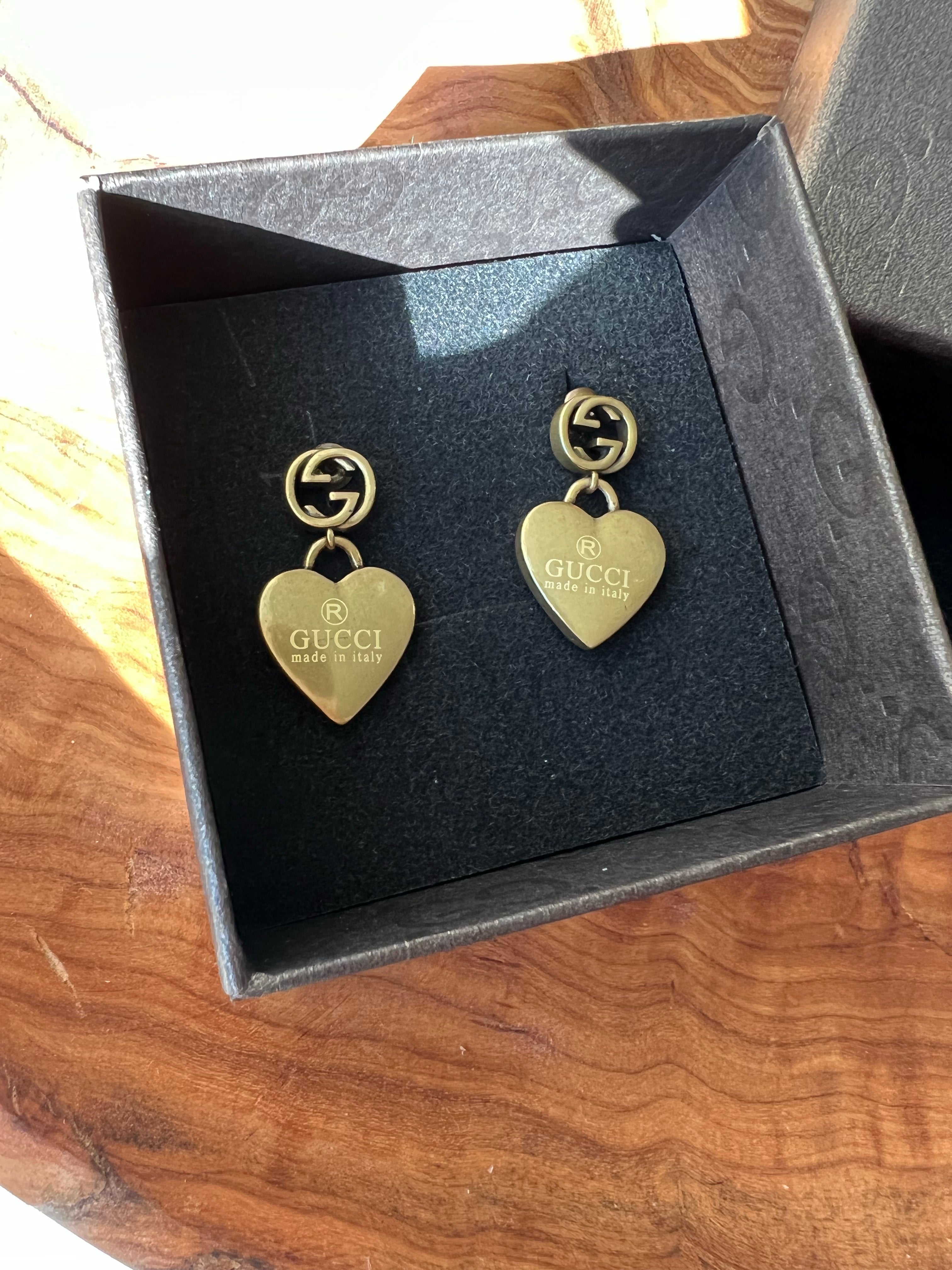 [TOP] GUCC! Dangle Heart Earrings - Gucci