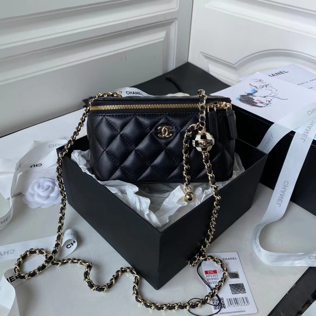 [TOP] CH@NEL Vanity Case Lambskin-Black & White-GHW-2 colours - Chanel