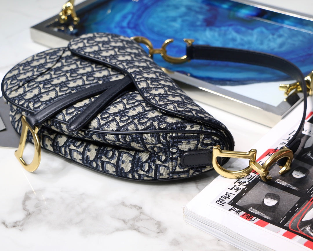 [TOP] D!or Saddle Bag Oblique Canvas - Navy - Christian Dior
