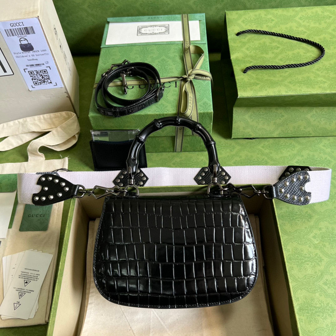 [TOP] GUCC! Bamboo Bag Crocodile Leather- Black - Gucci