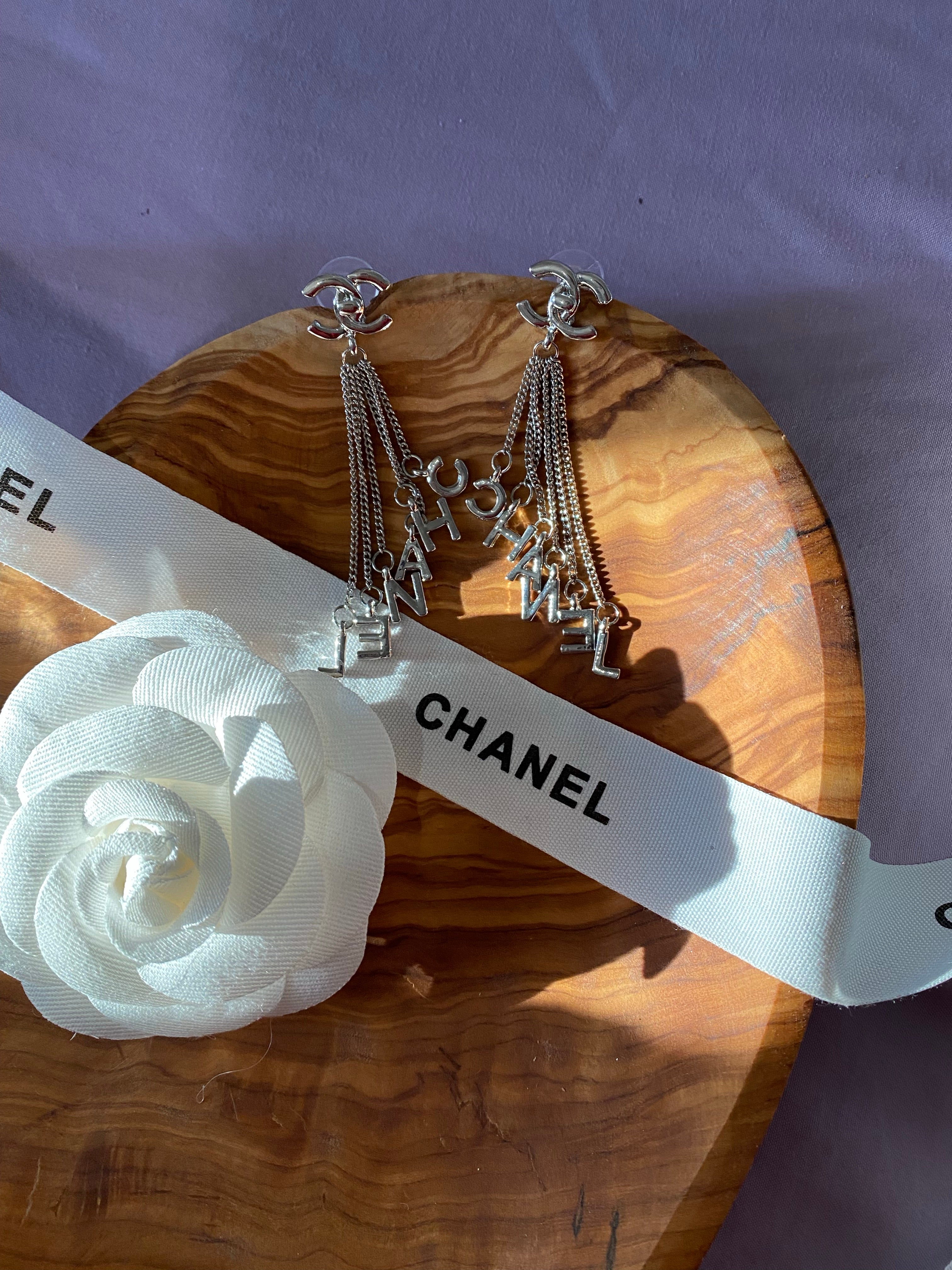 [TOP] CH@NEL Letters Dangle Earrings - Light Gold - Chanel