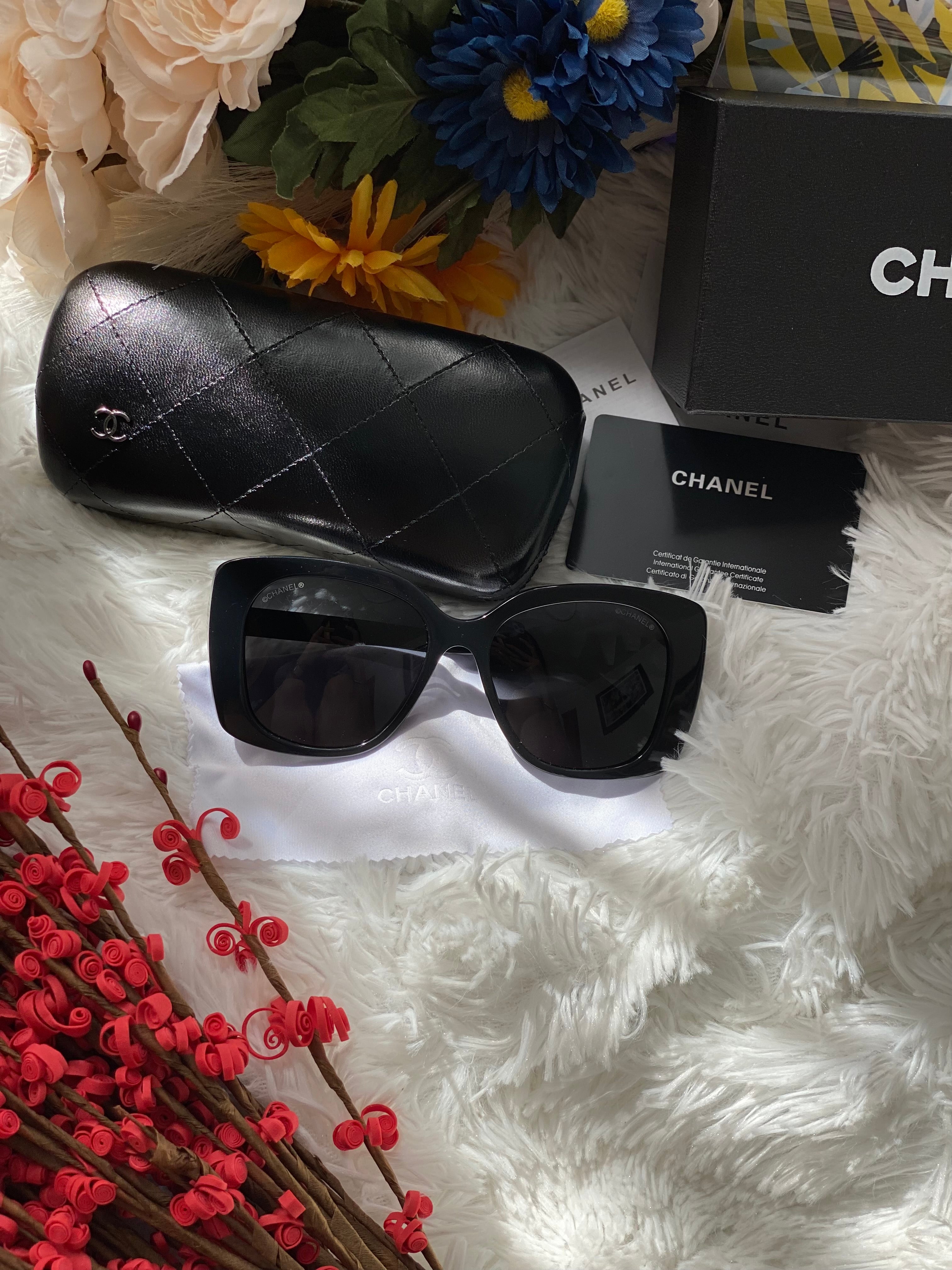[TOP] CH@NEL Acetate Strass Square Sunglasses - Black - Chanel
