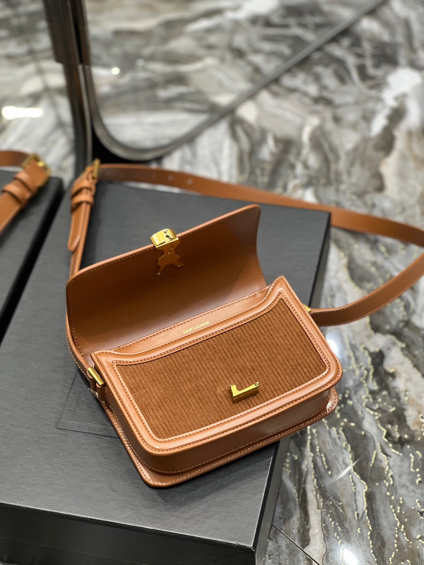 [TOP] Y$L Solferino Corduroy Small Bag - Brown - Ysl Yves Saint Laurent