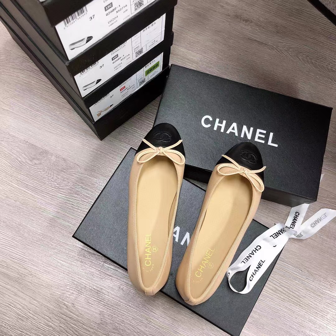 [TOP] CH@NEL Flat Shoes - beige - Chanel