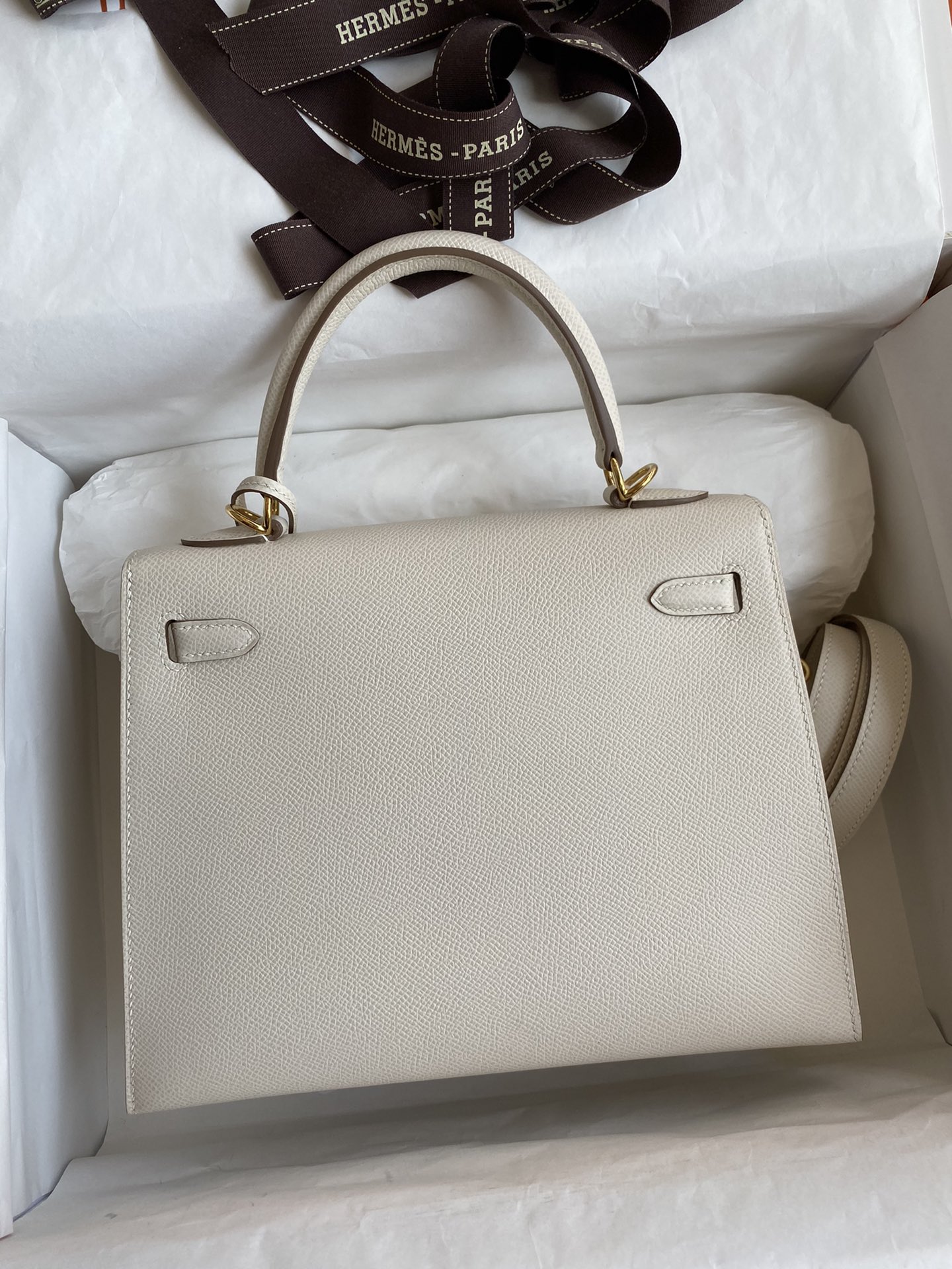 [TOP] H€RMES Kelly Epsom Leather 28cm - White & GHW - Hermes