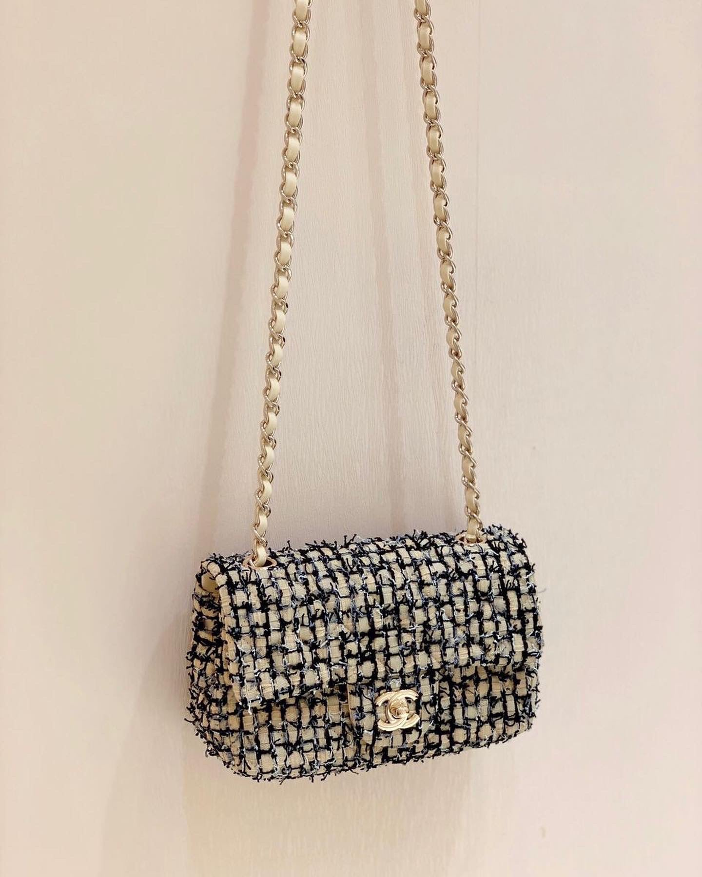 [TOP] CH@NEL Classic Flap Bag Tweed Mini Rectangular 20cm - Yellow Black - Chanel