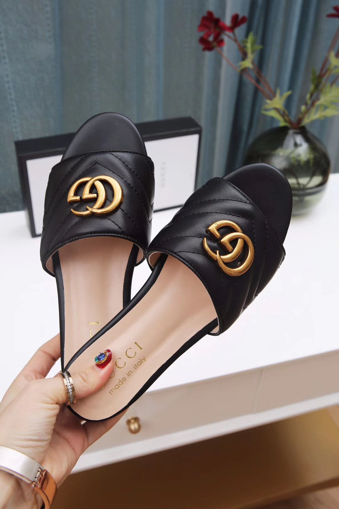 [TOP] GUCC! Marmont Slide - Black - Gucci