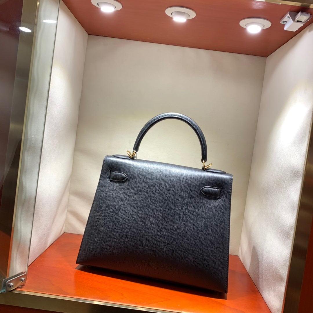 [TOP] H€RMES Kelly Epsom Bag 28cm - Black & GHW - Hermes