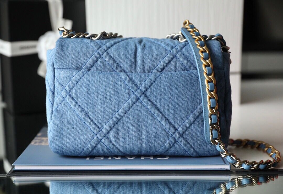 [TOP] CH@NEL 19 Bag Denim Small 26cm - Blue & SHW - Chanel