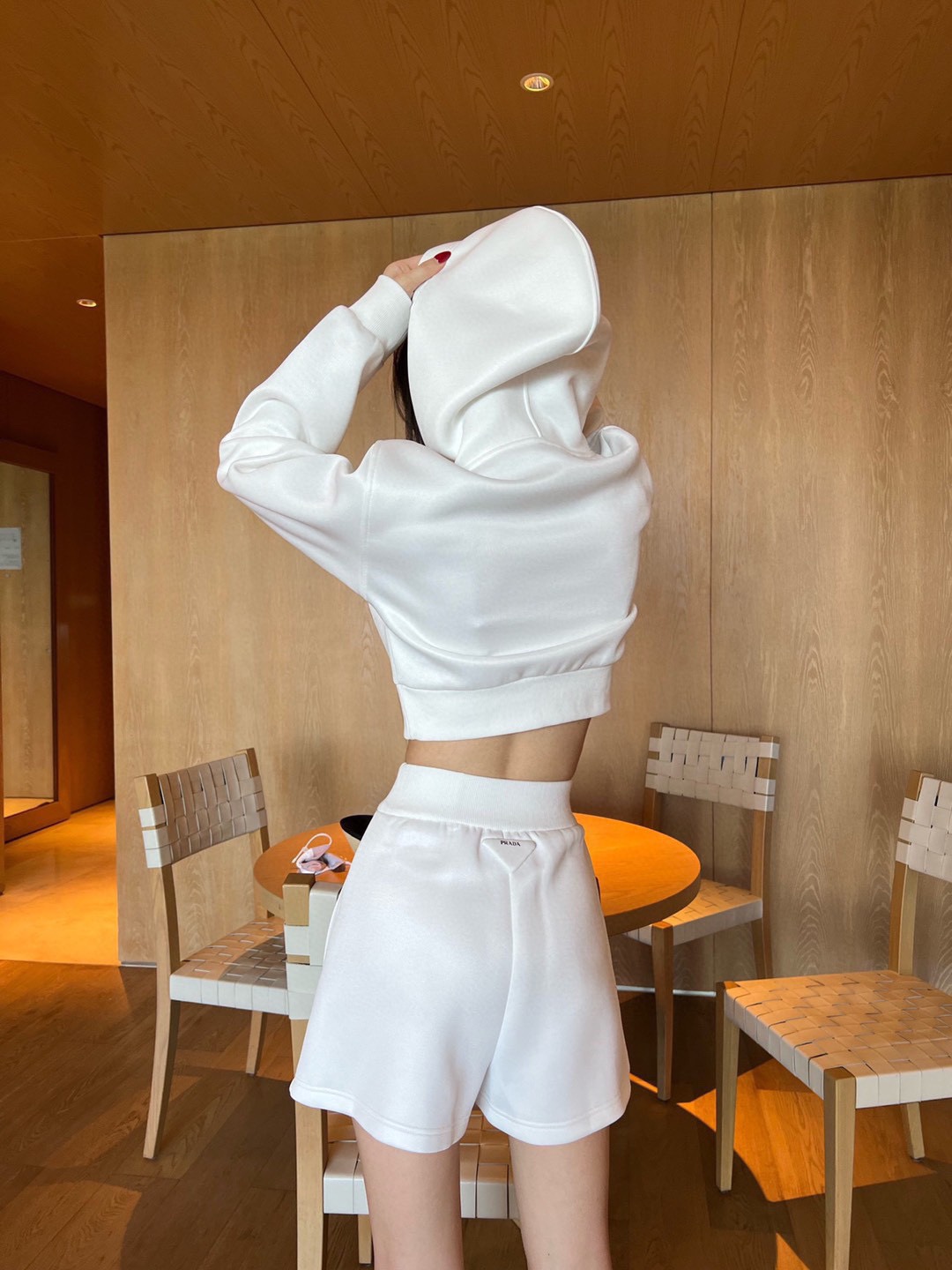 [TOP] PR@DA Hooded Long Sleeve Shorts Sweatshirt Set - 2 Color - Prada