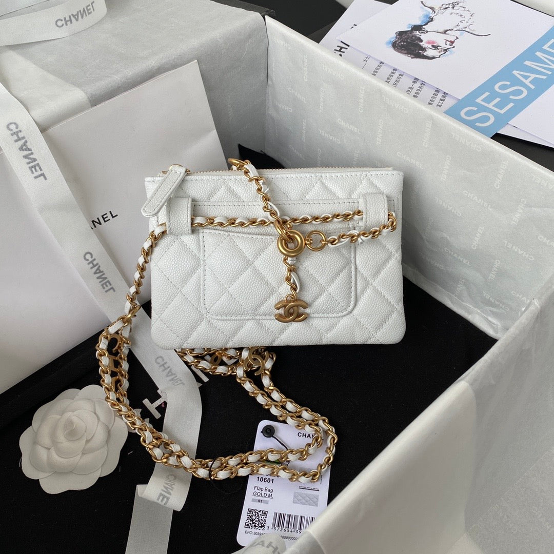 [TOP] CH@NEL Pick Me Up Waits Bag - White & GHW - Chanel