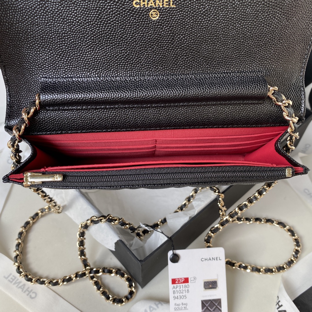 [TOP] CH@NEL WOC Bag Lychee Leather - Black - Chanel