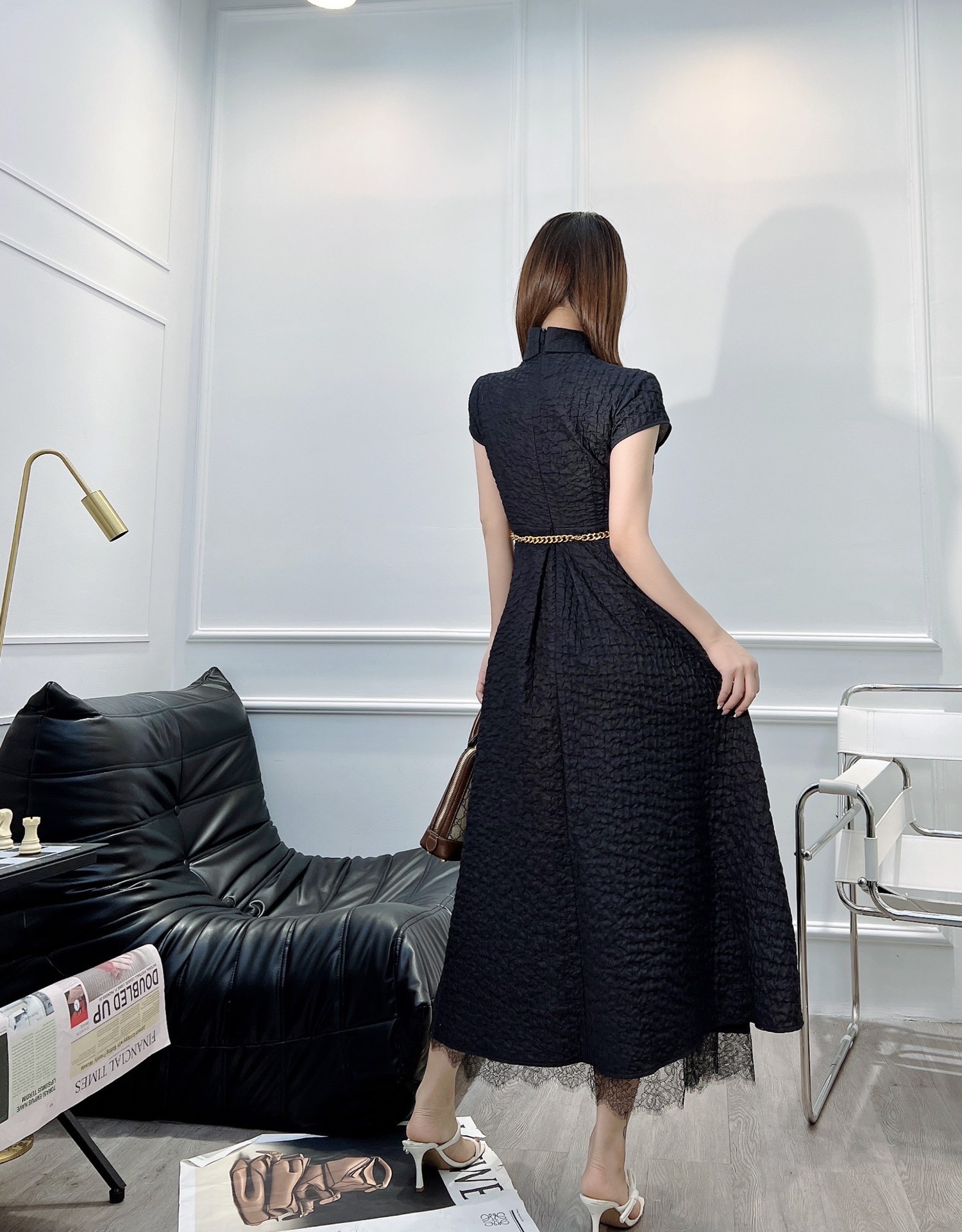 [TOP] D!or Short Sleeve Dresses with Belt - Black - Christian Dior