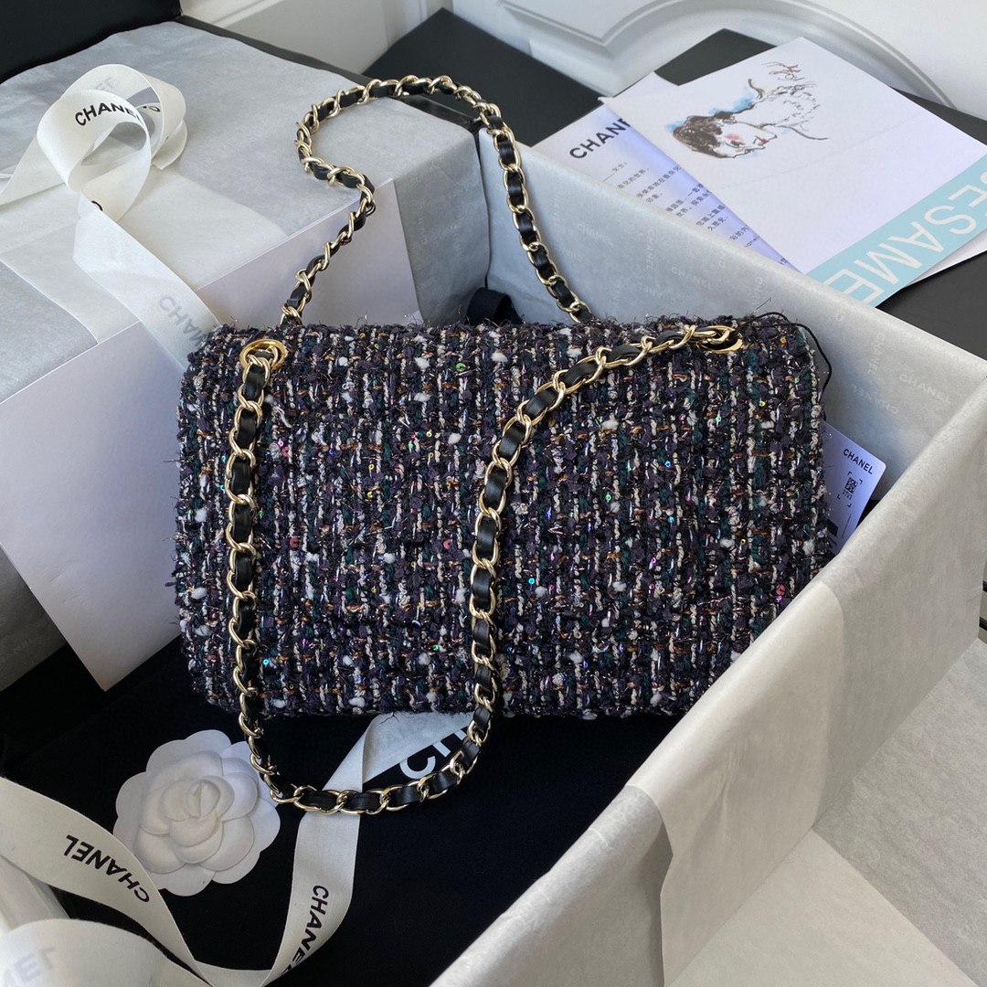 [TOP] CH@NEL Classic Flap Bag Tweed Medium 25.5cm - Multicolour & GHW - Chanel