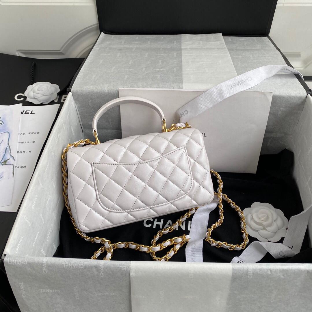 [TOP] CH@NEL Classic Flap Bag w Top Handle  Mini Rectangular 20CM- White Iridescent - Chanel