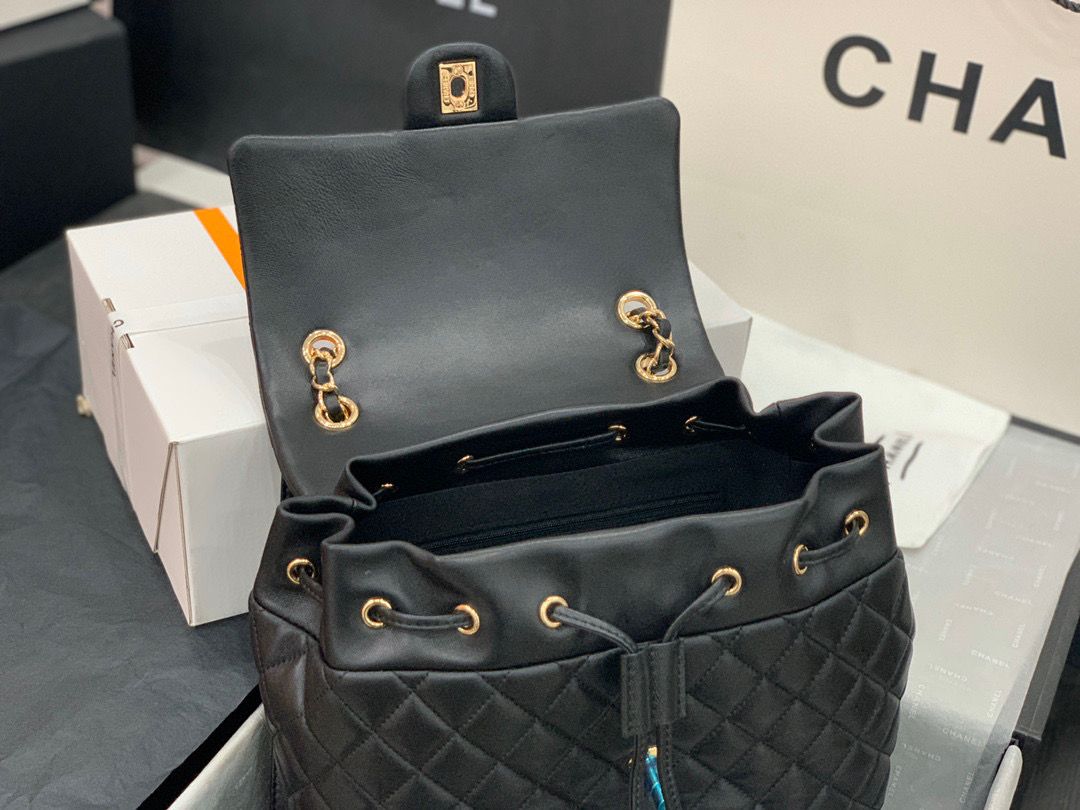 [TOP] CH@NEL Quilted Lambskin Urban Spirit Large Backpack - Black - Chanel