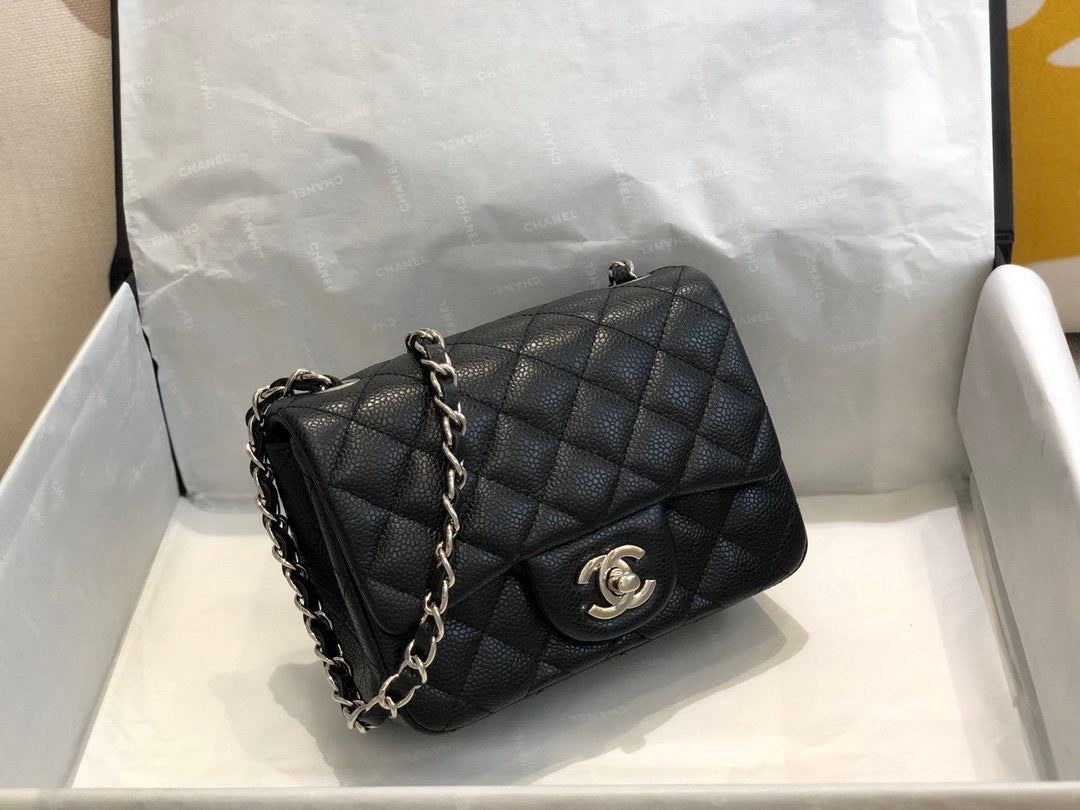 [TOP] CH@NEL Classic Flap Bag Caviar Mini 20cm - Black & SHW - Chanel