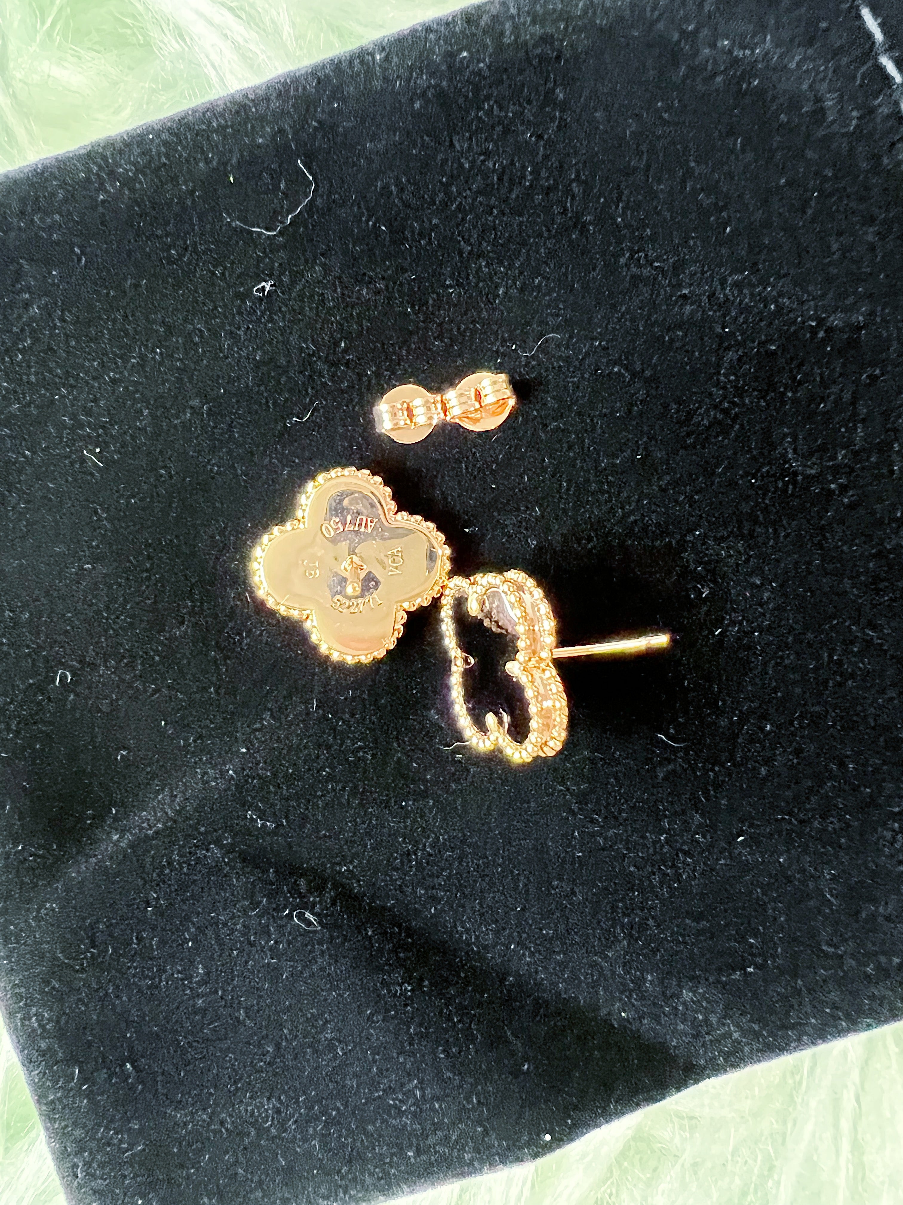 [TOP] V@nCleff VCA 4 Cloverleaf Stud Earrings - Black w Gold - Vancleff