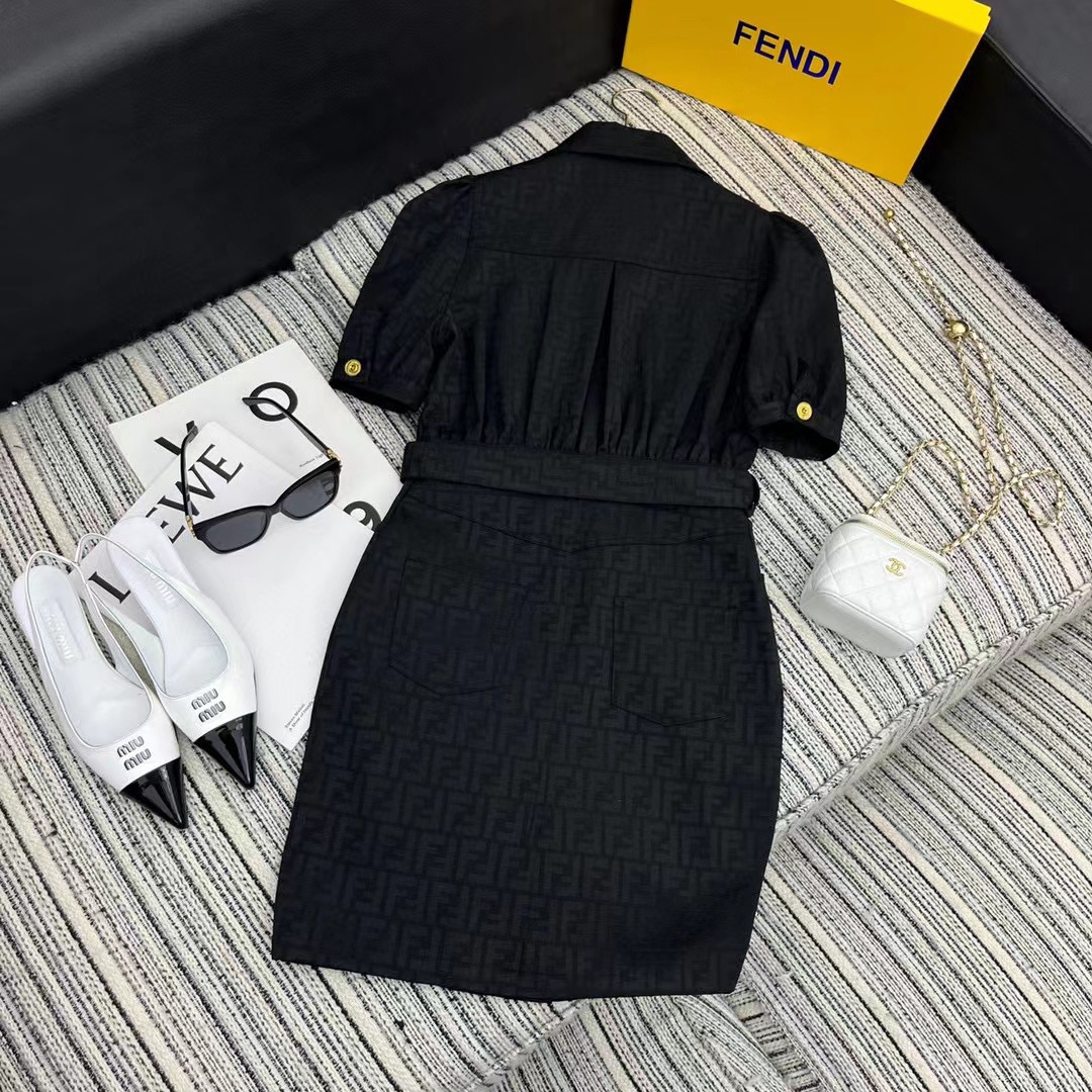 [TOP] F€NDI Puff Sleeve Dress - Black - Fendi