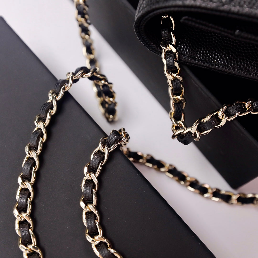 [TOP] CH@NEL WOC Bag Quilt Caviar Bling Bling Logo - Black - Chanel