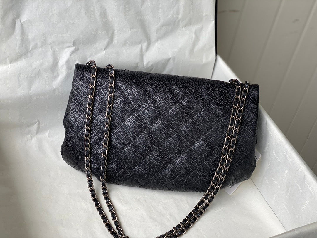 [TOP] CH@NEL Flap Flat Bag - Black - Chanel