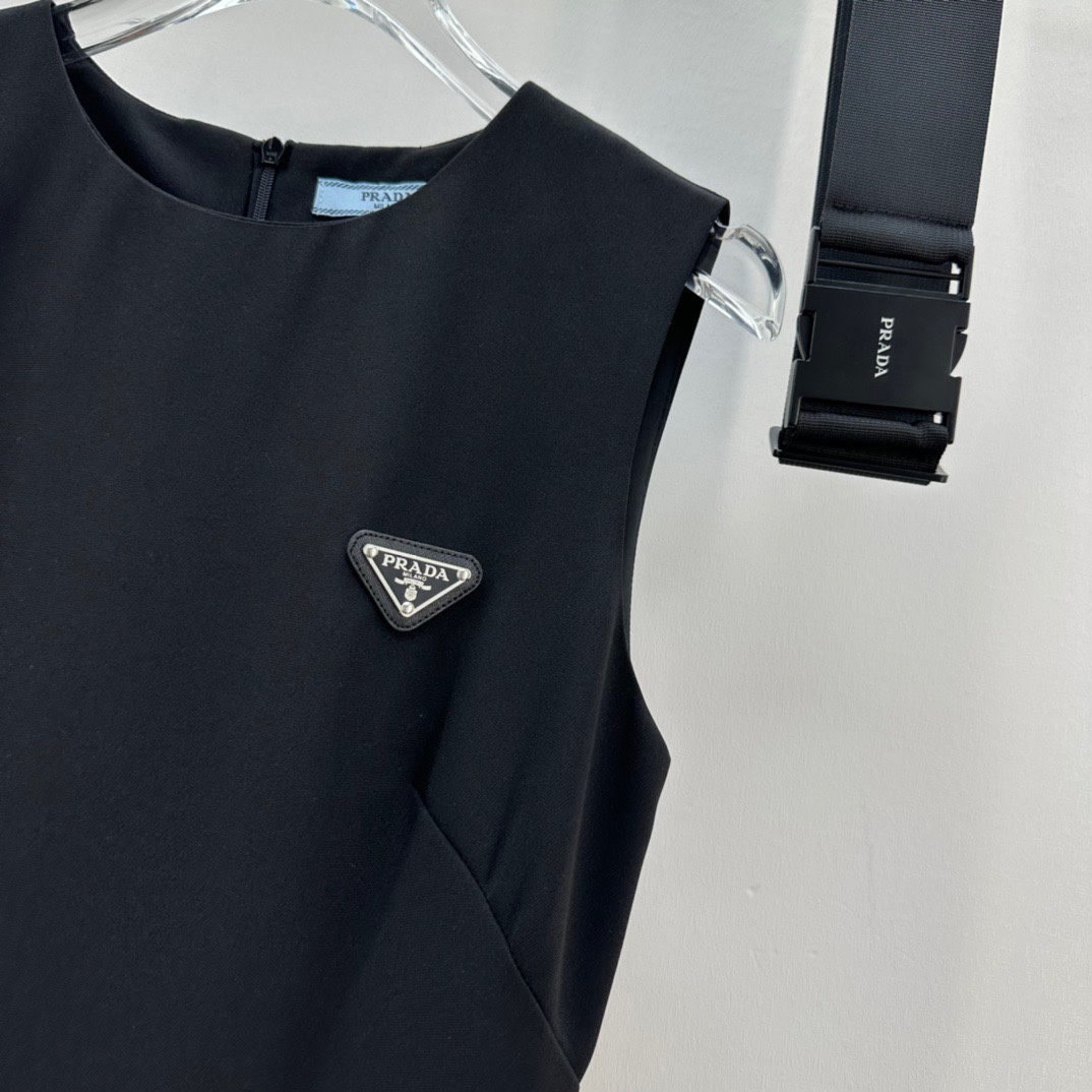 [TOP] PR@DA Triangle Logo Sleeveless Dress Matching Belt - Black - Prada
