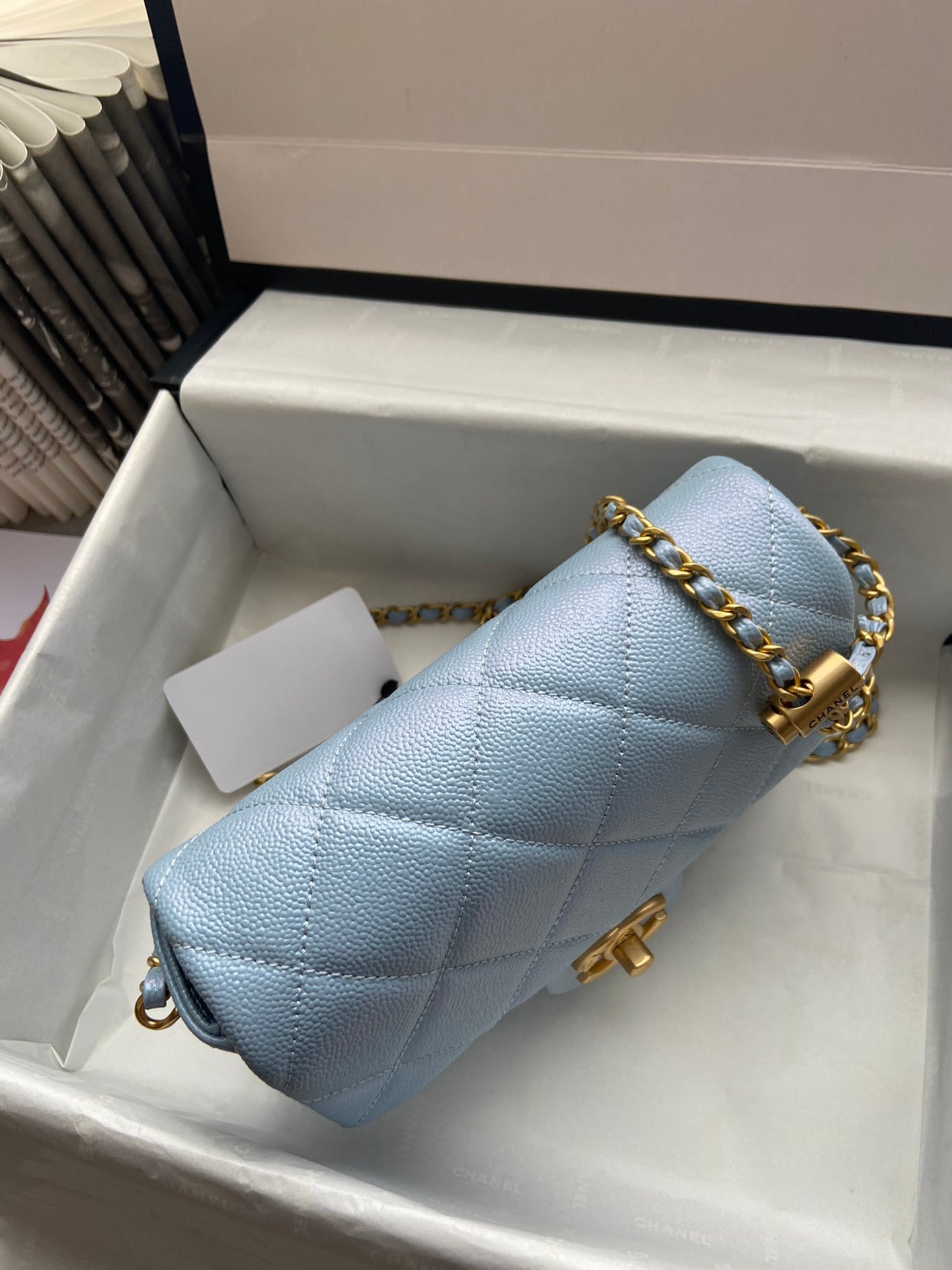 [TOP] CH@NEL Classic Flap Bag Adjustable Chain SS21 Mini Square  - Blue - Chanel