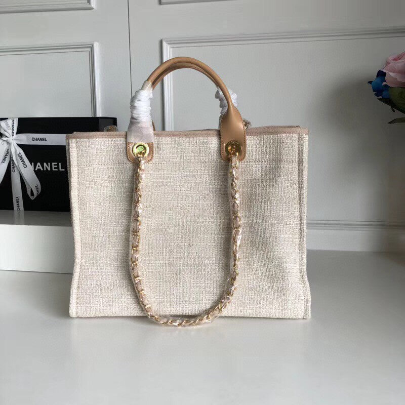 [TOP] CH@NEL Deauville Top Handle Bag - Light Beige - Chanel
