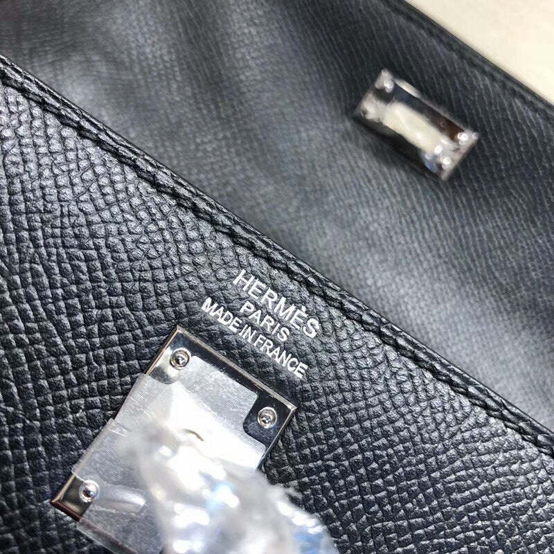 [TOP] H€RMES Kelly Epsom Leather 25cm - Black & SHW - Hermes