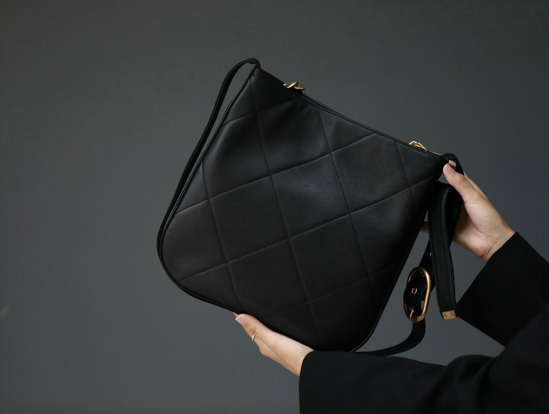 [TOP] CH@NEL Hobo Quilted Bag - Black - Chanel