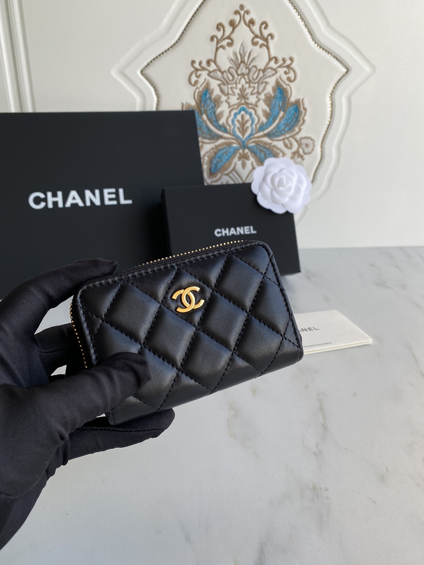 [TOP] CH@NEL Zipper Flap Wallet - GHW&SHW - Black - Chanel