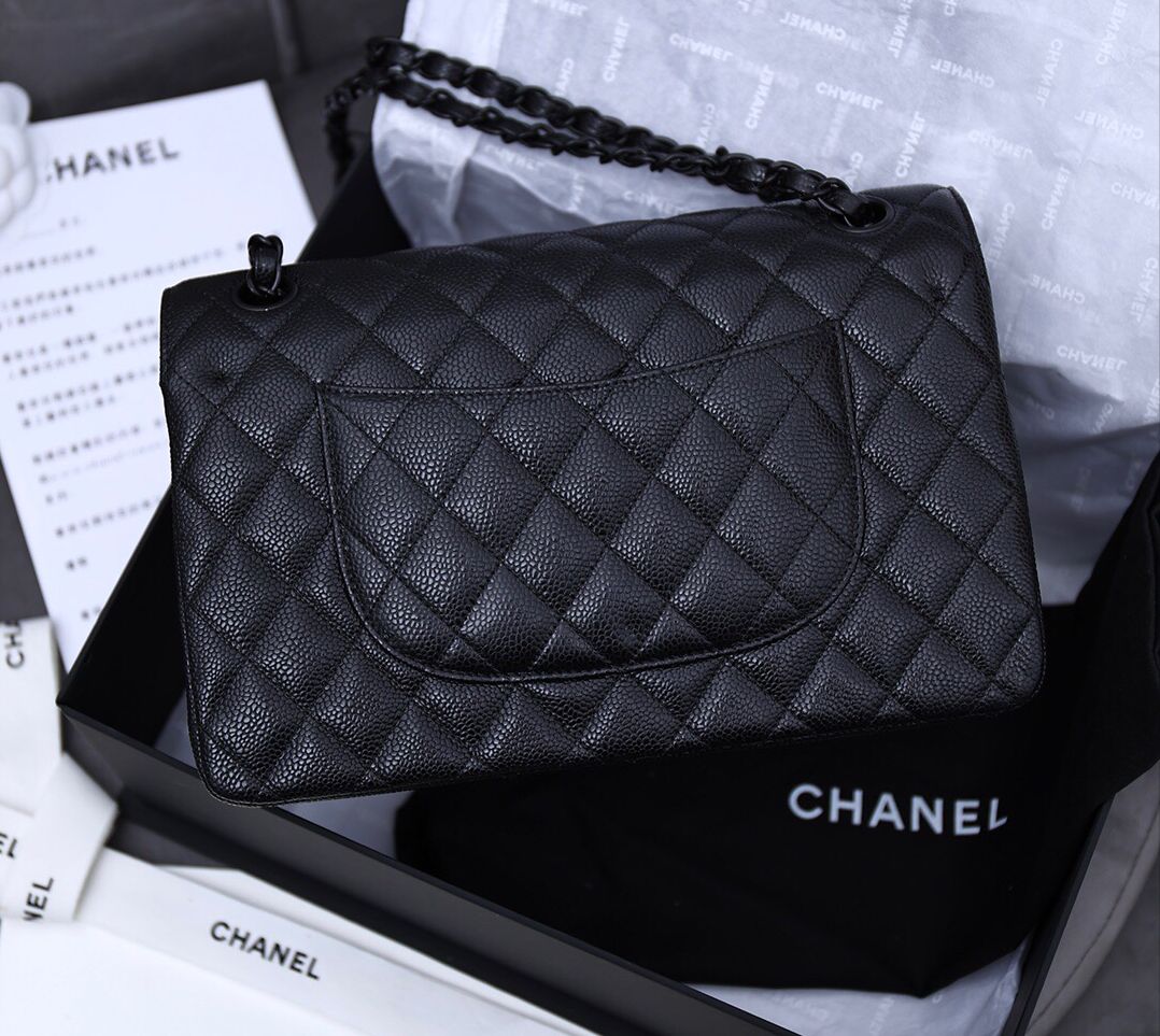 [TOP] CH@NEL Classic Flap Bag Caviar Medium 25.5cm – All Black - Chanel