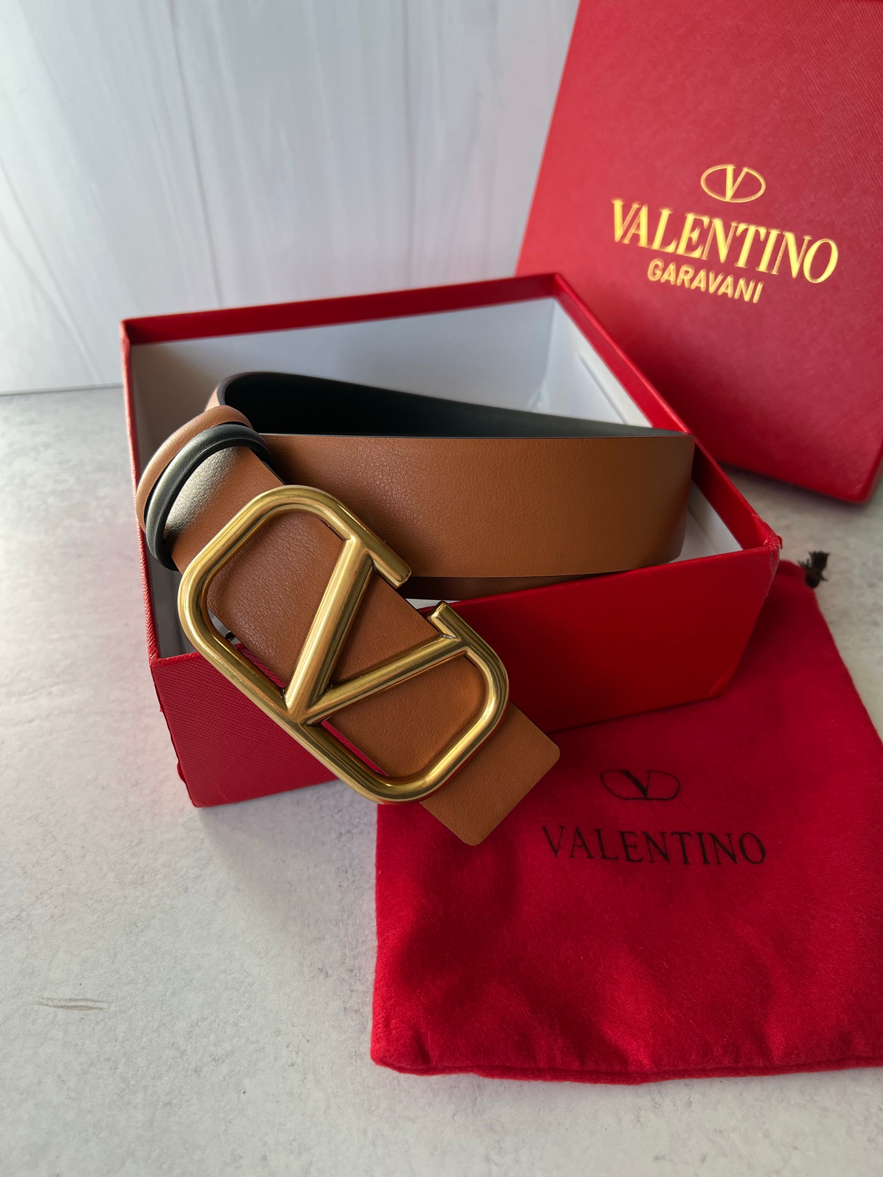 [TOP] V@LENTINO Metal VLOGO Leather Belt - Brown with GHW