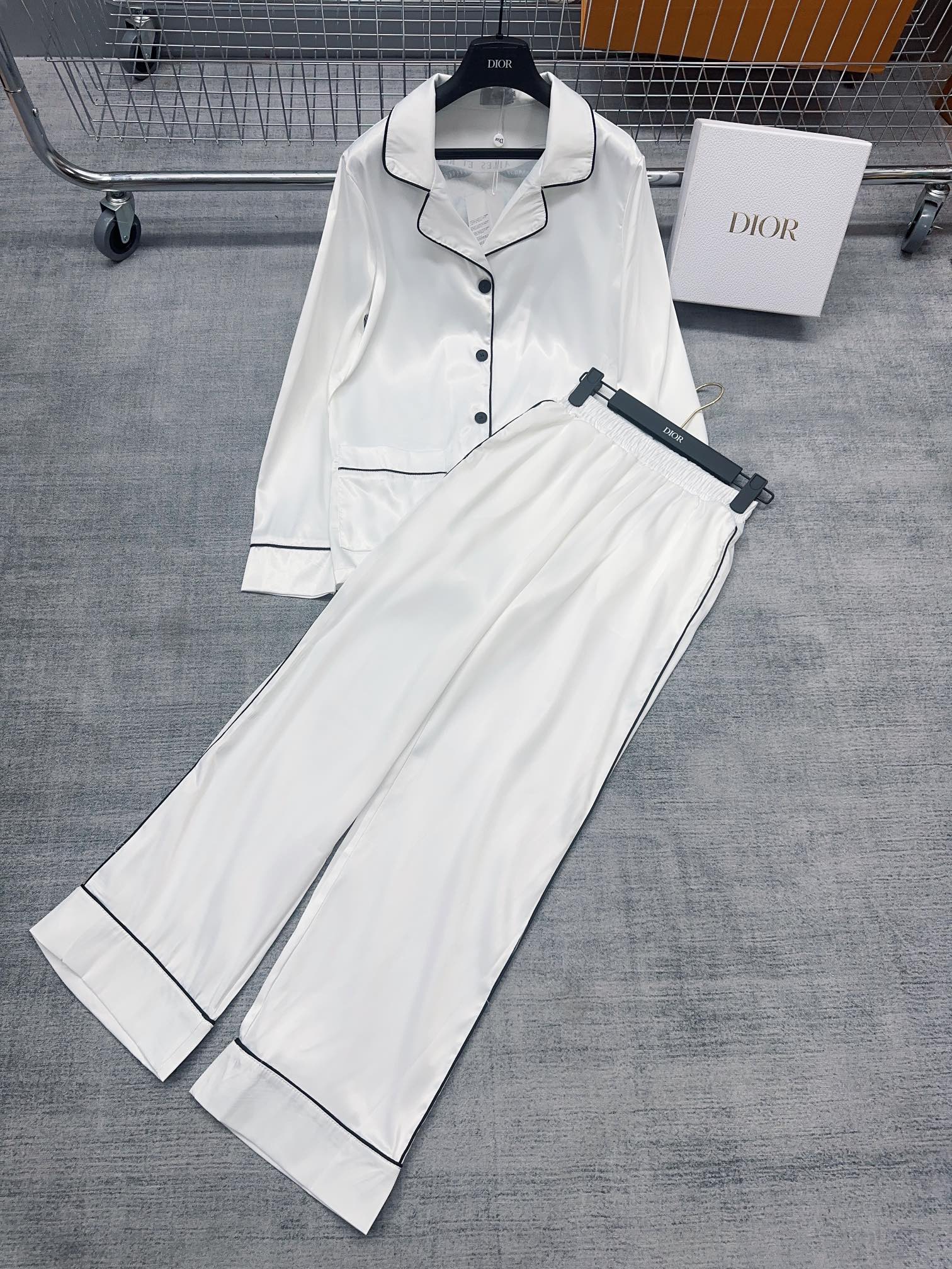 [TOP] D!or Silk Pajama Set - White - Christian Dior