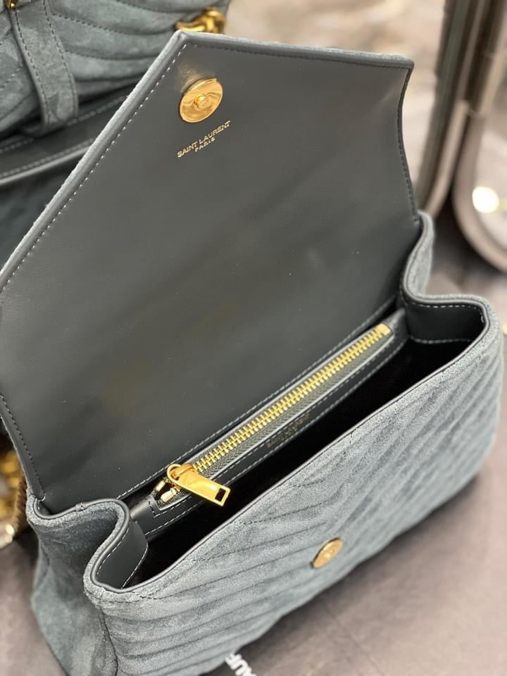 [TOP] Y$L College Medium Suede Bag - Teal - Ysl Yves Saint Laurent