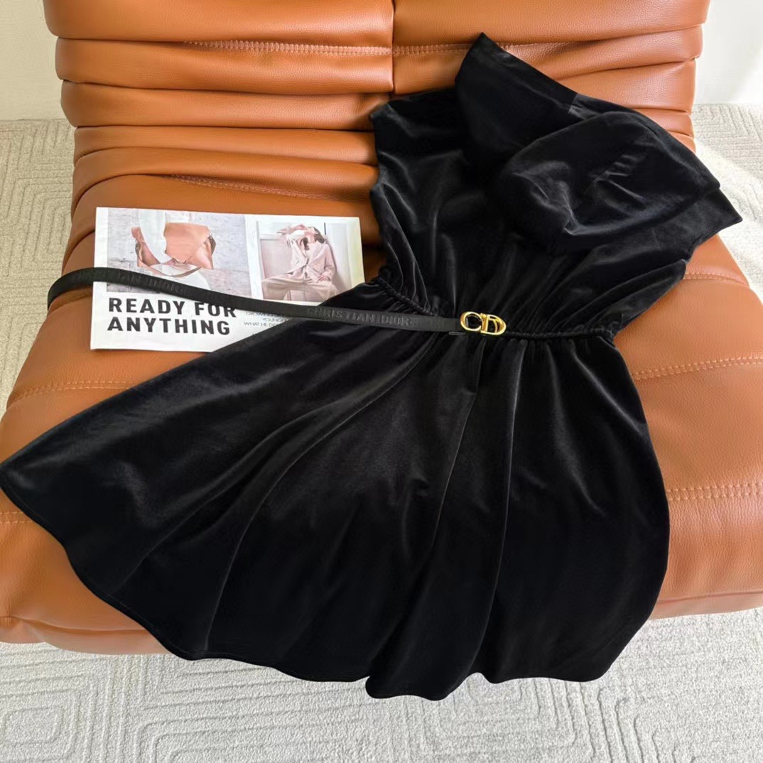 [TOP] D!or CD Belt velvet Dress - Black - Christian Dior