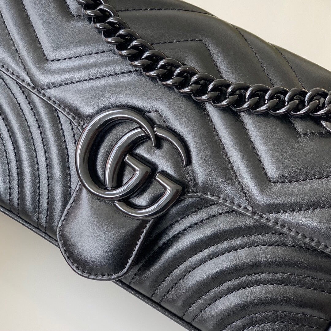 [TOP] GUCC! Gu€€i Marmont Matelasse Bag Mini 22cm - All Black - Gucci
