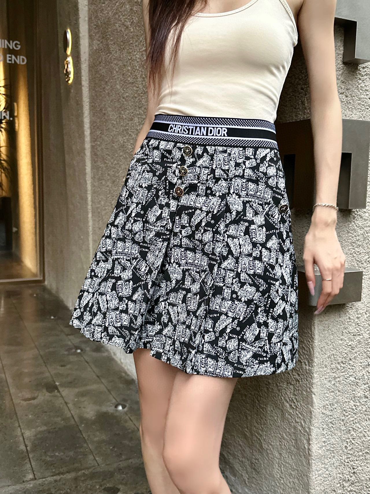 [TOP] D!or Pleated Skirt - Black - Christian Dior