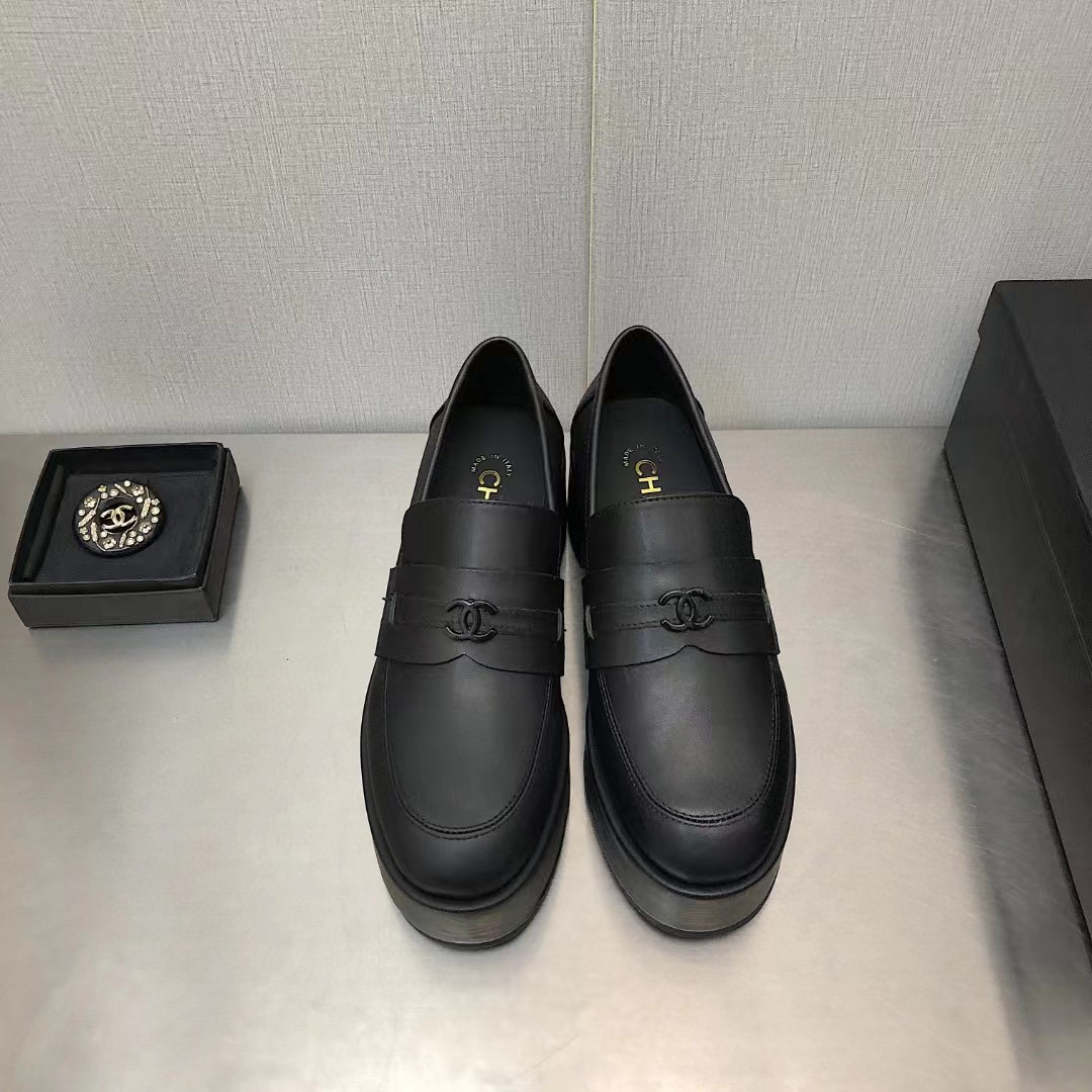 [TOP] CH@NEL Leather Loafers Double C Logo - Black/Beige - Chanel