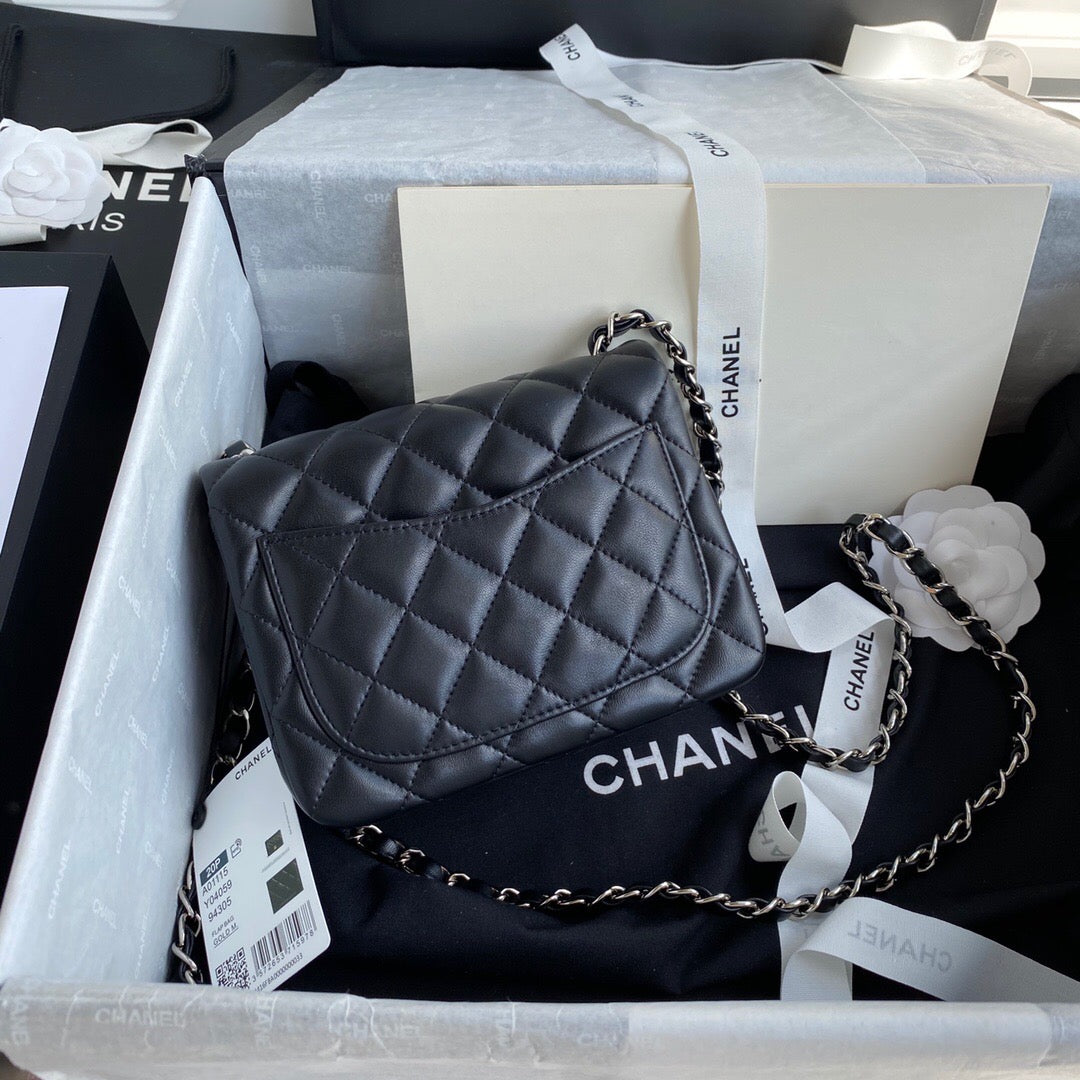 [TOP] CH@NEL Classic Flap Bag Lambskin Mini 20cm - Black & SHW - Chanel