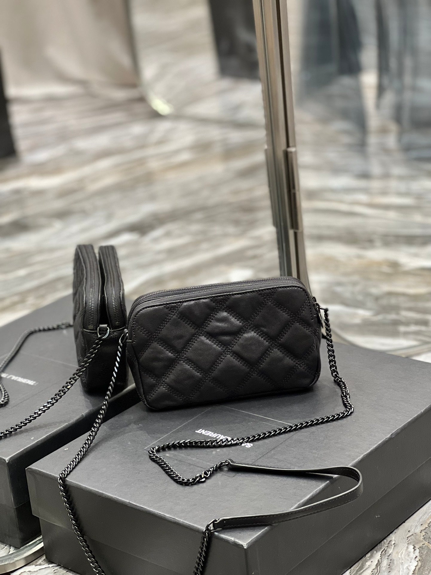 [TOP] Y$L Beckly Double Zip Pouch Bag - All Black - Ysl Yves Saint Laurent