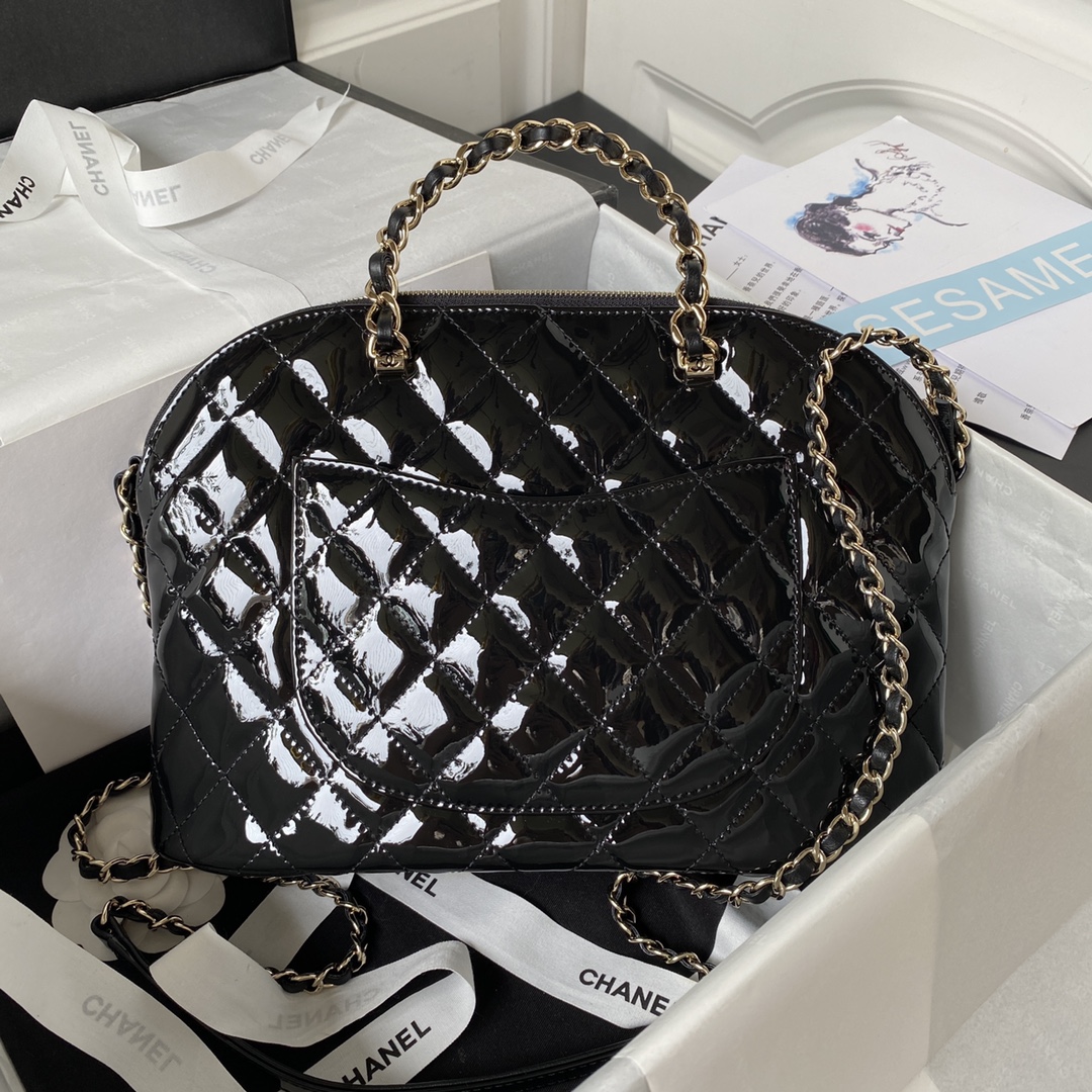 [Tops] CH@NEL Patent Leather Interwoven Chain Large/Small - Black - Chanel