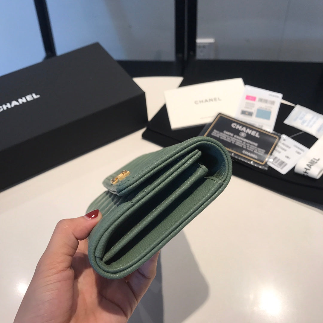 [TOP] CH@NEL Bog Long Folding Wallet - Dark Green - Chanel