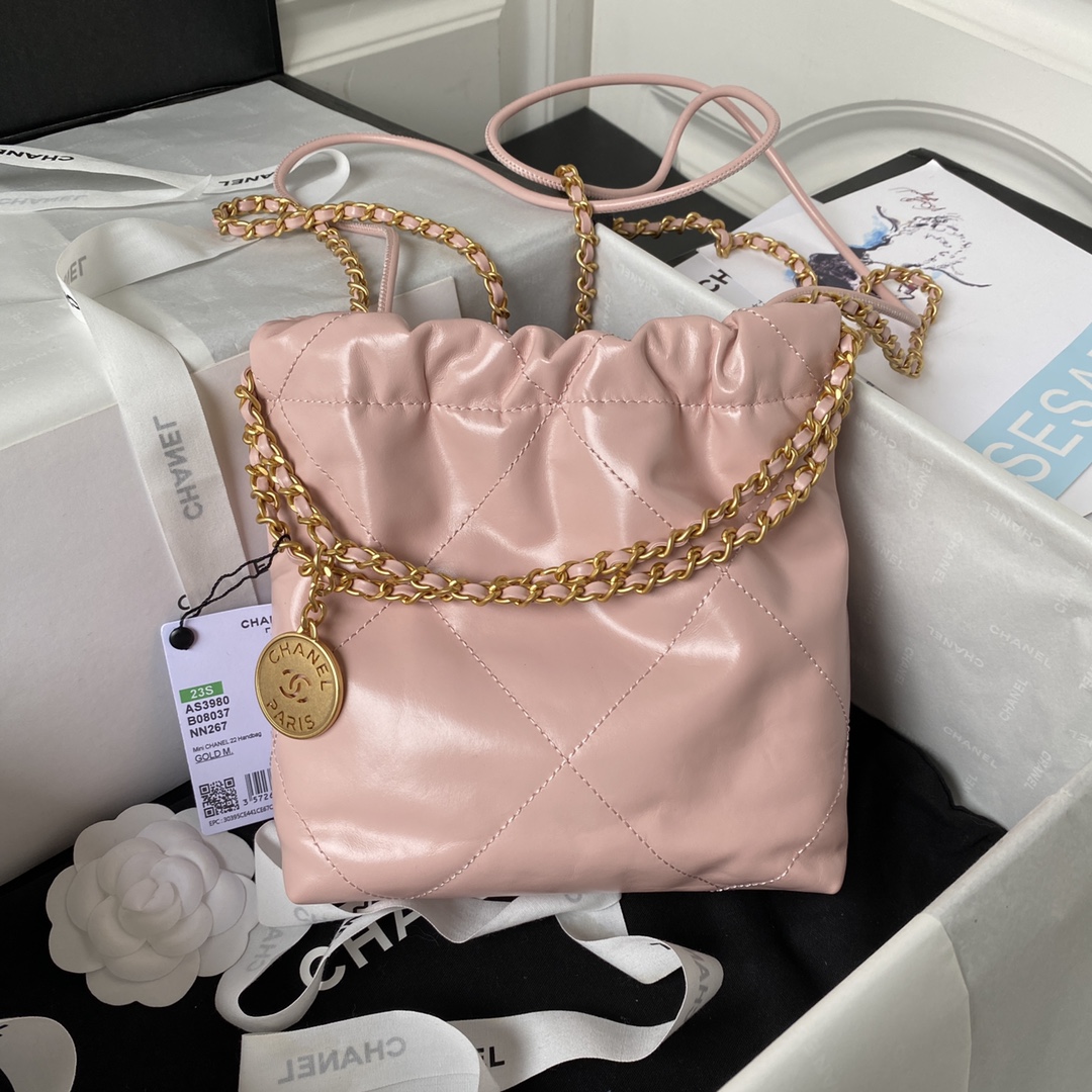 [TOP] CH@NEL mini22 Quilted Gold Chain Small Bag - Pink - Chanel