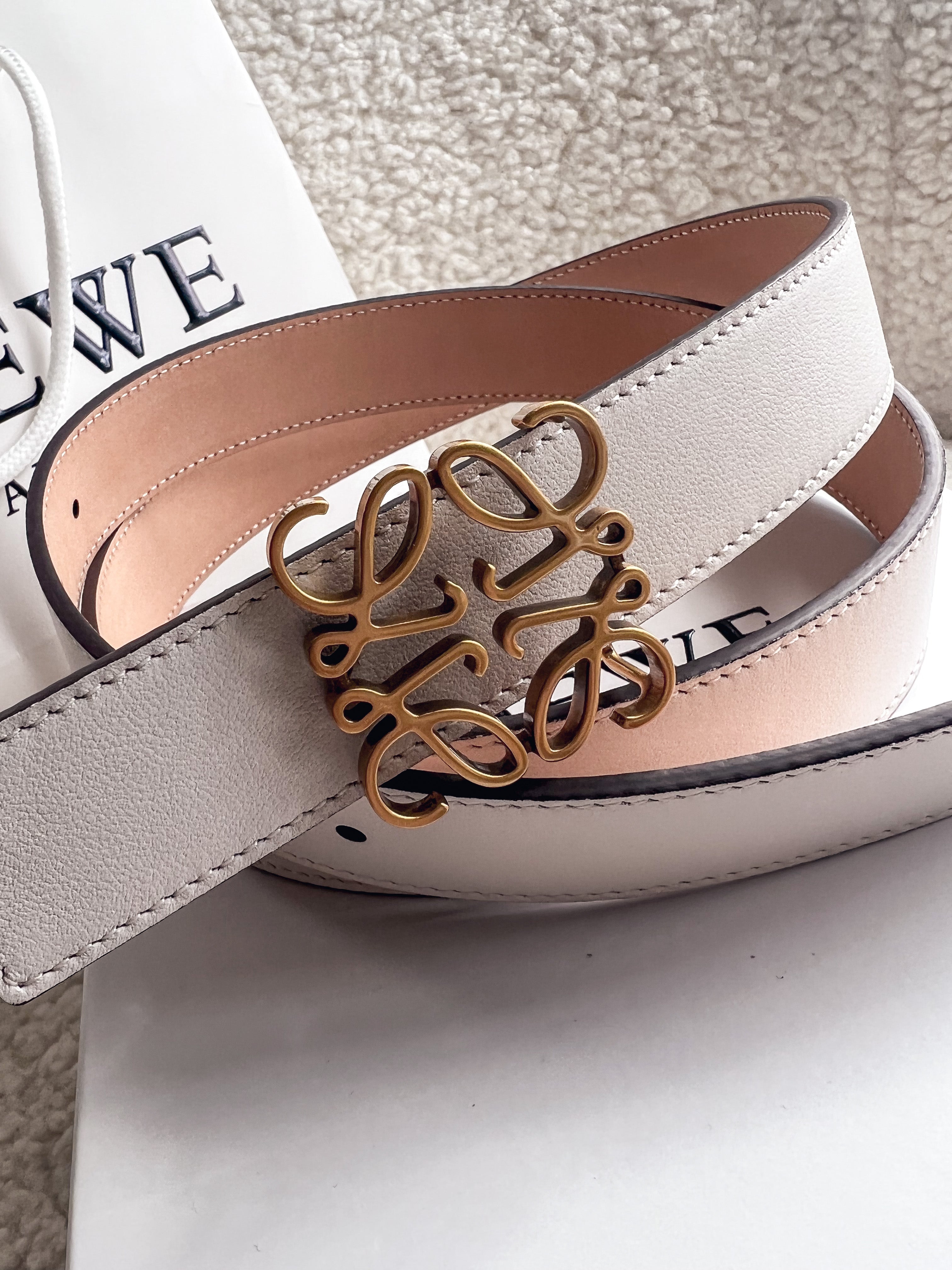 [TOP] LOEW€ Reversible Belt - White and Beige - Loewe