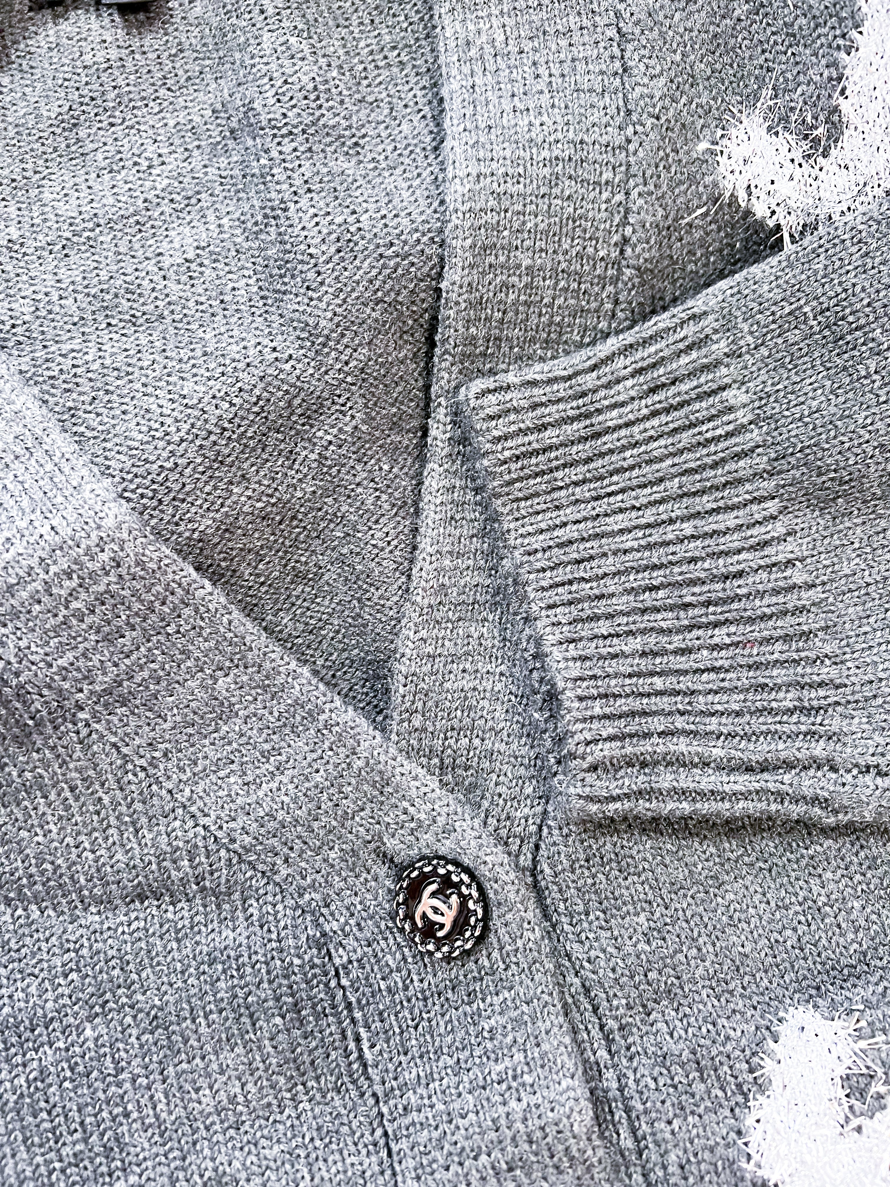 [TOP] CH@NEL Knitted Cardigan Glitery Double C - Dark Grey - Chanel