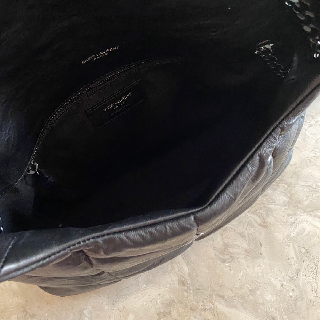[TOP] Y$L YSL Lou Lou Puffer Small Wrinkles Leather - Black - Ysl Yves Saint Laurent