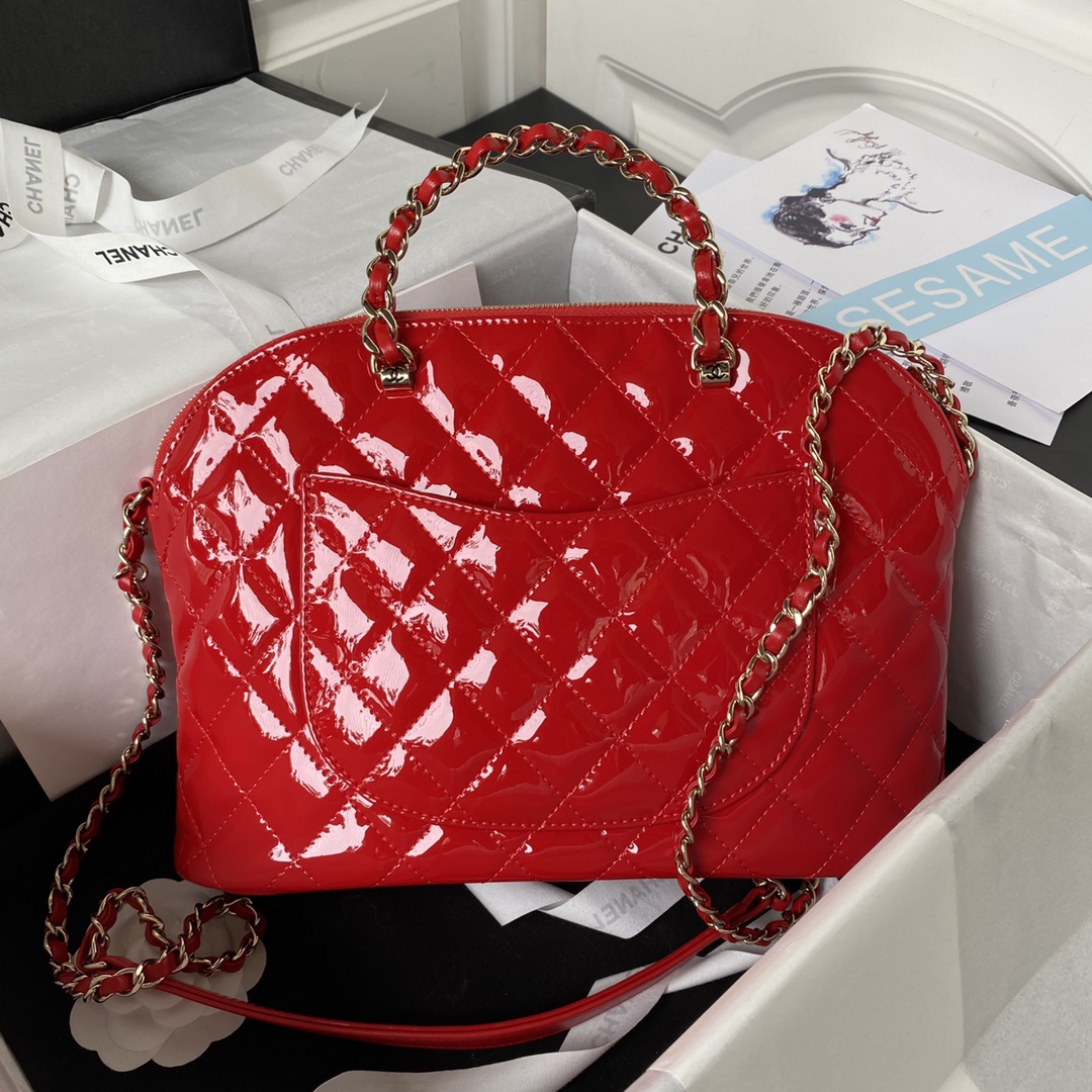 [Tops] CH@NEL Patent Leather Interwoven Chain Large/Small - Red - Chanel