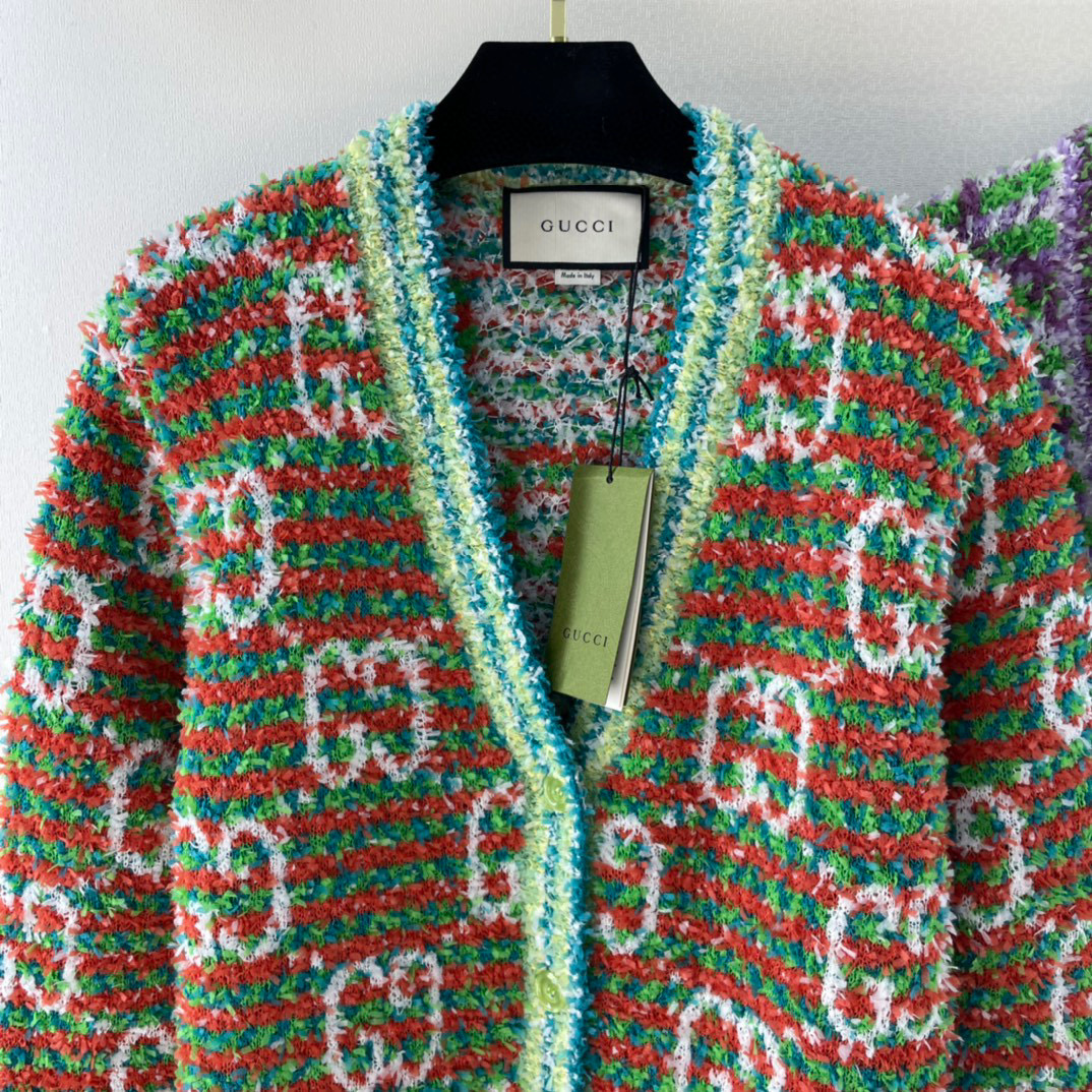 [TOP] GUCC! Monogram Tweed Cardigan - Red/Purple - Gucci